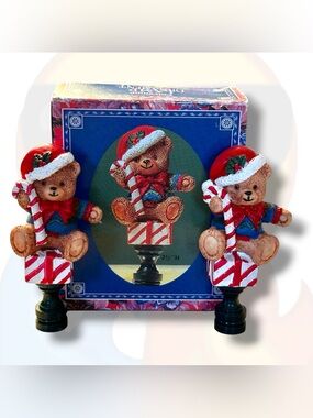 Vintage Polystone Teddy Bear Christmas Giftco Lamp Ornaments Set